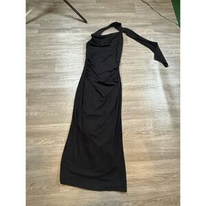 Saints 21 Womens Black Cowl Neck Halter Ruched Maxi Dress DM550 Size S NWT